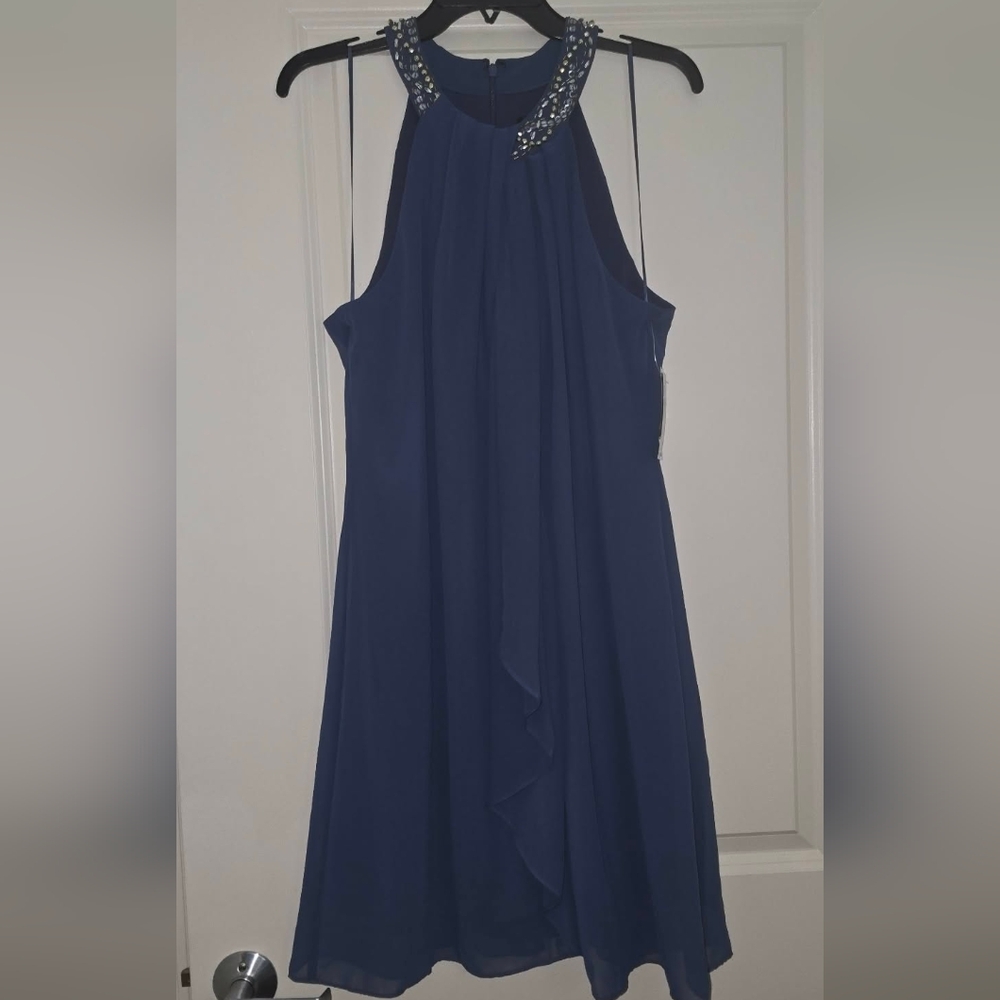 S.L. Fashions Womens Short Beaded Halter Neck Cocktail Gown, Wedding Guest, Part - Picture 1 of 8